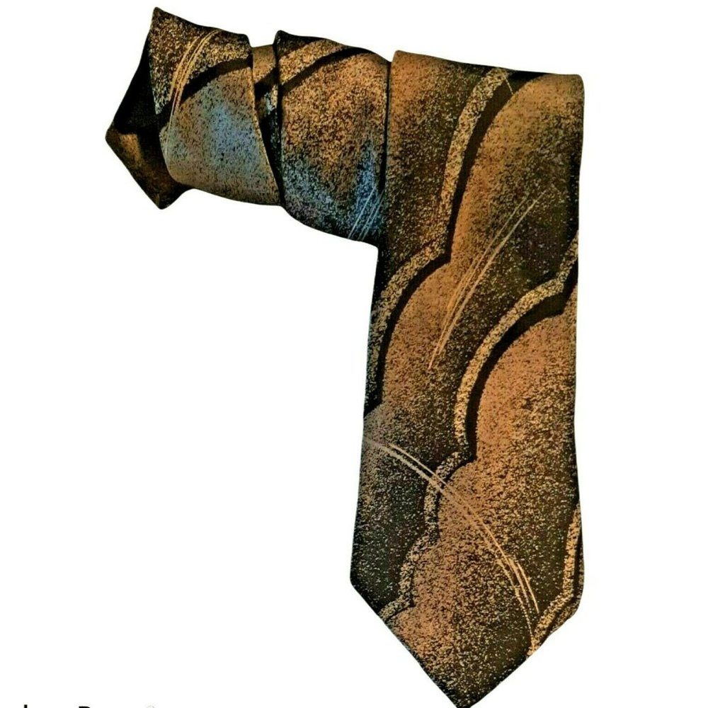 Johnny Carson Tie Classic Black Beige Tan Abstract Design